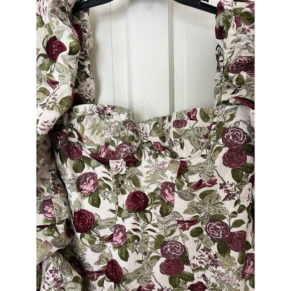 HOUSE OF CB 'Azie' Vintage Floral Jacquard Puff Sleeve Mini Dress NWT XL - Picture 6 of 9